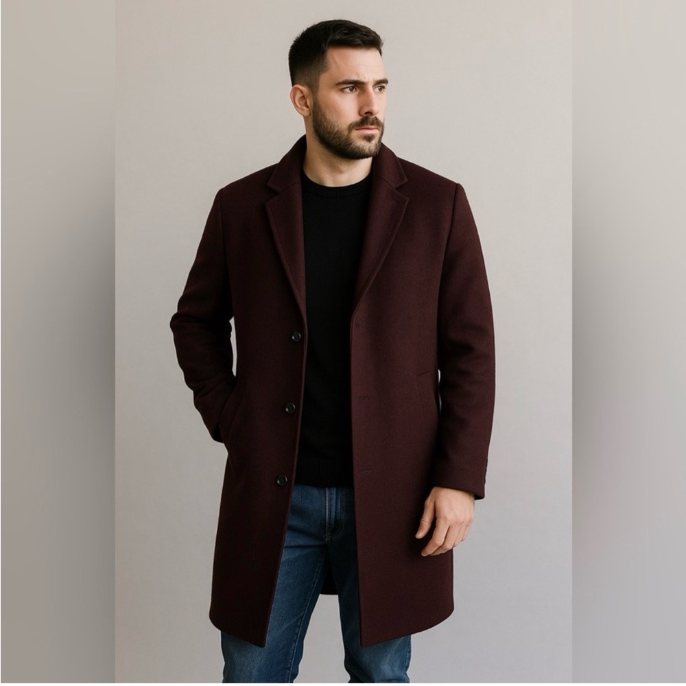 Topman Men's Deep Burgundy Trench Coat